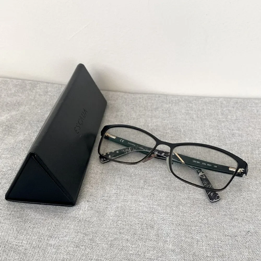Escada Black Women's Glasses w/ Branded Case Chic Academia